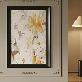 Elegant Floral Painting With Black Frame Floor Lamp And Wall Decor On Wooden Floor