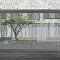 Serene Garden Landscape With Central Tree Bamboo Paved Ground And Stones
