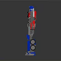Red Blue Gray Robot Character With Mechanical Body Armor And Blue Head Design