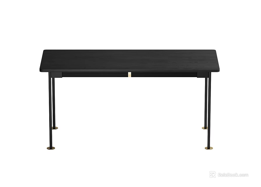 Black Minimalist Dining Table With Slim Legs And Gold Accent Details 3d model 