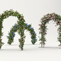 Outdoor Garden Pergola with Lush Green Vines and Colorful Pink Blue Flowers