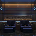 Modern Reception Area With Stone Countertop Pendant Lights Wine Rack And Green Plant