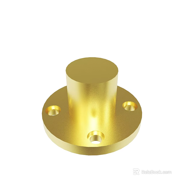 Golden Cylindrical Metal Part With Circular Base And Mounting Holes 3d model 
