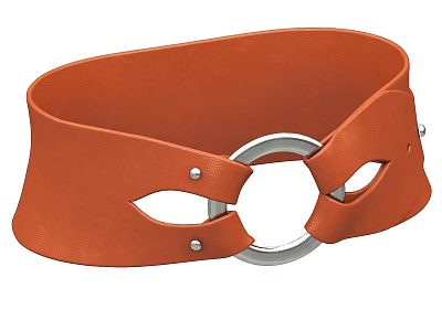 Stylish Orange Leather Collar Featuring Metal Ring And Perforated Design Rivets 3d model