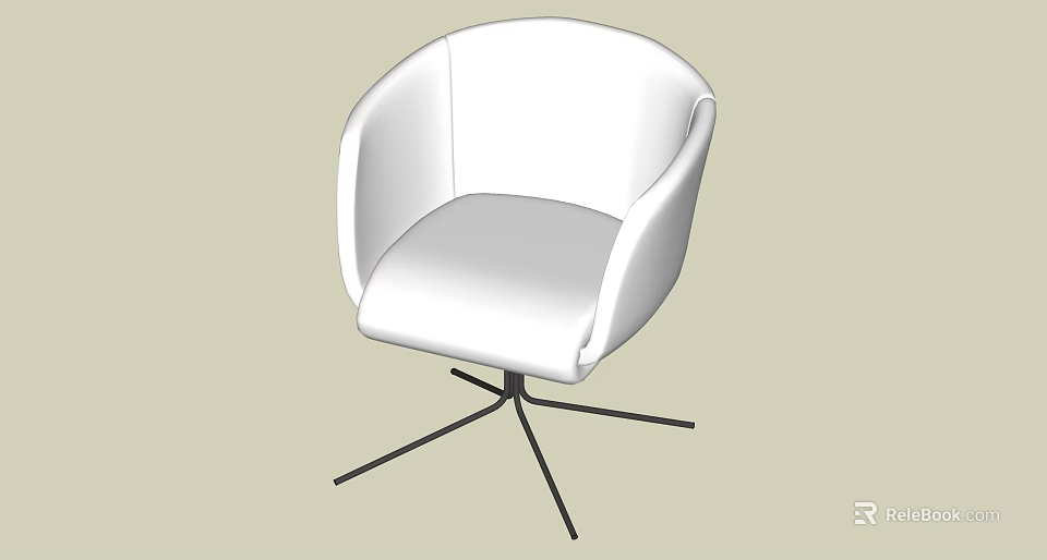 Modern White Leisure Chair with Curved Backrest and Armrests on Black Metal Spider Legs 3d model 