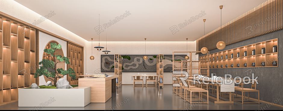 New Chinese Tea Shop Tea Store Zhongdao Cabinet Tea Display Cabinet Tea Tasting Area Tea Table and Chair Cashier model