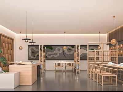 Modern Furniture Store Interior With Open Layout Display Shelves And Pendant Lights 3d model