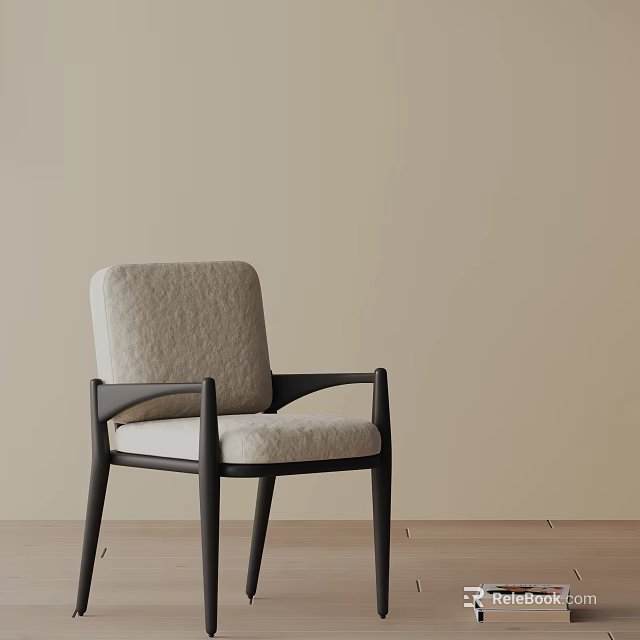Modern Dining Chair With Black Wooden Frame Beige Fabric Cushion And Armrests Design 3d model 