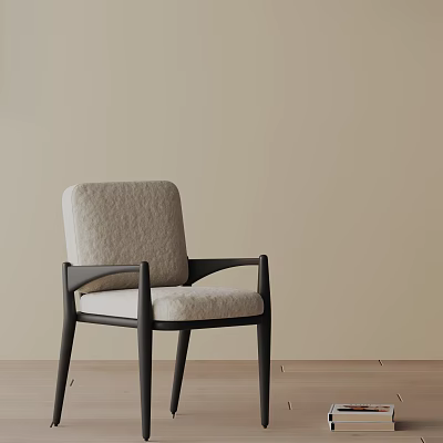 Modern Dining Chair With Black Wooden Frame Beige Fabric Cushion And Armrests Design 3d model