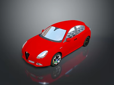 Modern Red Hatchback Car with Shiny Body Black Wheels and Reflection on Floor 3d model