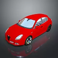 Modern Red Hatchback Car with Shiny Body Black Wheels and Reflection on Floor