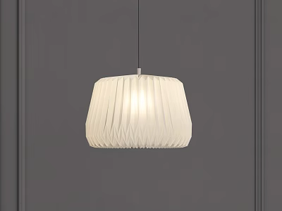 Modern White Pleated Pendant Light with Elegant Shade Hanging on Gray Wall 3d model