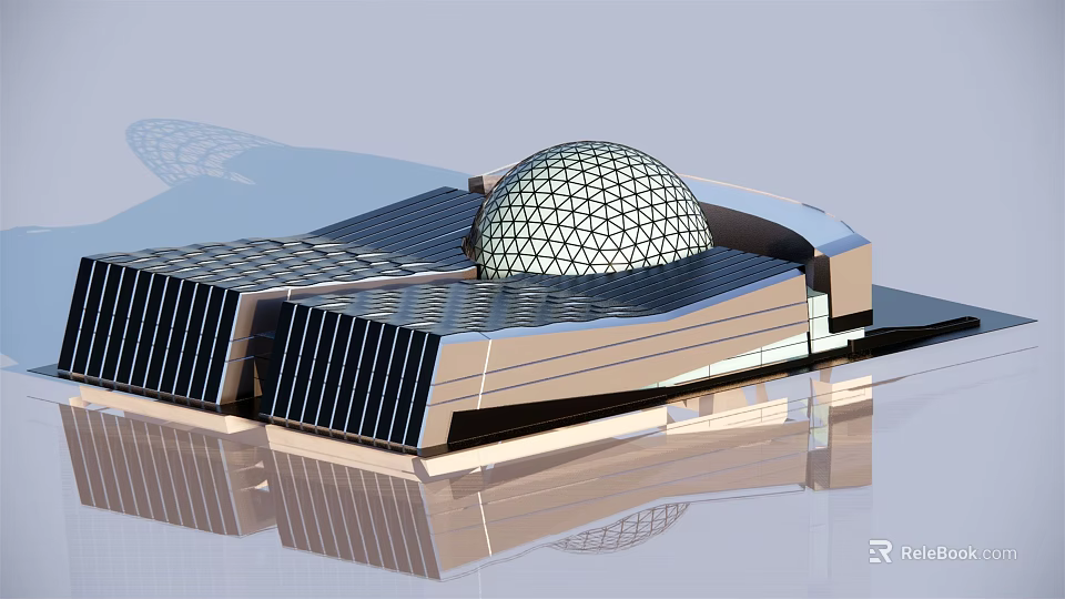Modern Architectural Structure With Spherical Dome Geometric Grid And Metallic Exterior Design 3d model 