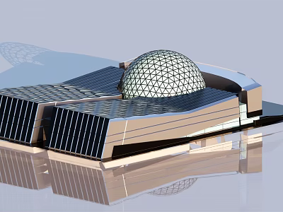 Modern Architectural Structure With Spherical Dome Geometric Grid And Metallic Exterior Design 3d model