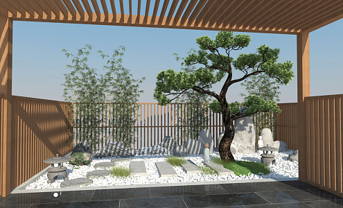 New Chinese style landscape sketch courtyard landscape 3d model