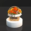 Wicker Basket Vase With Orange Yellow Flowers On White Ribbed Base