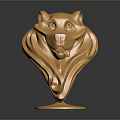 Detailed Golden Lion Head Game Movie Character Sculpture With Shiny Surface And Base