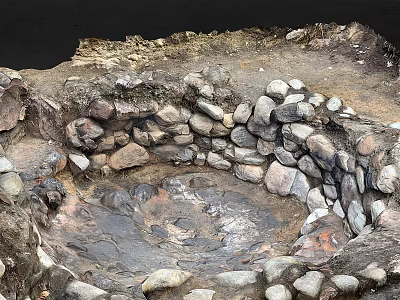 Natural Circular Stone Enclosed Depression With Muddy Ground And Water Puddles 3d model