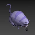 Animated Blue Purple Striped Chubby Cat Character Looking At Coin On Purple Background