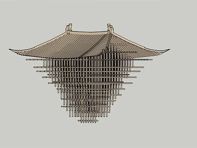 Traditional Oriental Pagoda Style Decorative Ornament Set With Tiered Wooden Structure For Home Tabletop 3d model