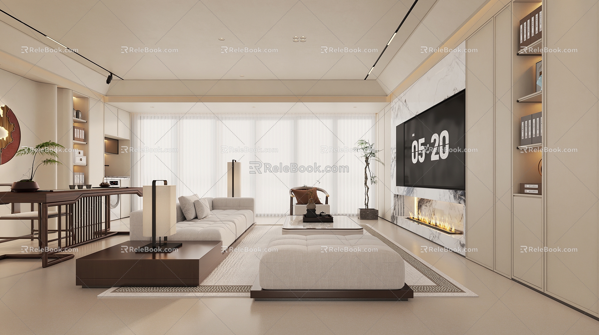 Modern Minimalist New Chinese Living Room 3d model