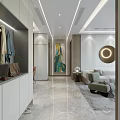 Modern Living And Dining Room Interior With Elegant Sculpture Decorative Painting Sofa And Marble Floor