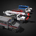 Different Types of Emergency Rescue Vehicles Including Police Car Crane and Fire Truck