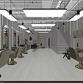 Modern Beauty Salon Interior Design With Stylish Chairs Mirrors Pendant Lights And Staircase