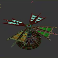 Traditional Windmill Architectural Structure With Wooden Blades And Central Axis