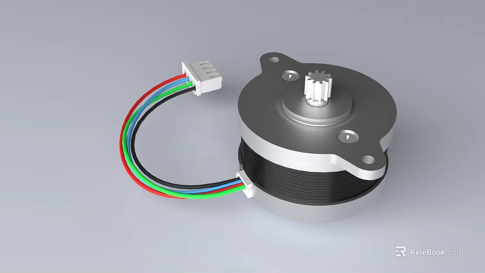 Stepper Motor with Colorful Connecting Wires Plastic Connector and Metal Gear 3d model 