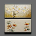 Plant Paintings Two Floral Artworks With White Yellow Flowers And Decorative Wall Decor