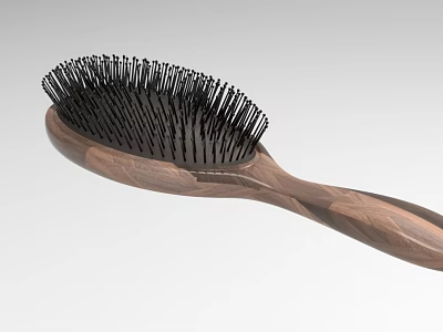 Natural Wooden Handle Hair Brush With Black Bristles And Ergonomic Design 3d model