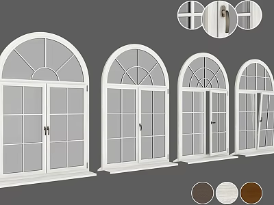 White Arched Top Casement Windows With Grid Panels And Multiple Color Options 3d model
