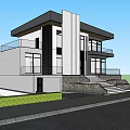 Modern Detached Villa Exterior Design With Large Windows Balcony And Garage Surrounded By Trees