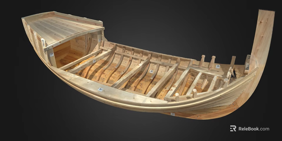 Handcrafted Wooden Boat With Traditional Hull Frame And Deck Design 3d model 