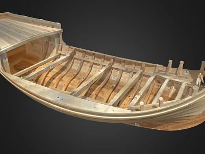 Handcrafted Wooden Boat With Traditional Hull Frame And Deck Design 3d model