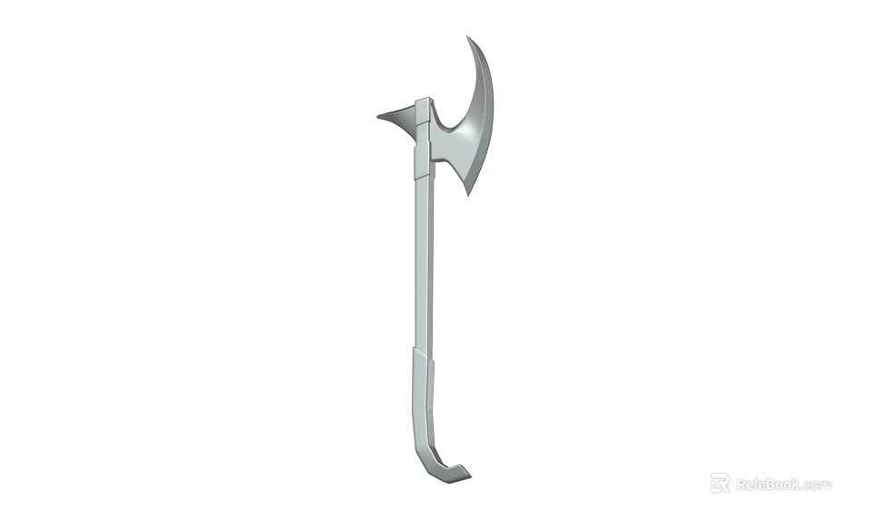 Modern Tactical Axe Weapon With Silver Metal Long Handle And Sharp Curved Blade Design 3d model 