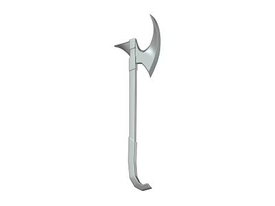 Modern Tactical Axe Weapon With Silver Metal Long Handle And Sharp Curved Blade Design 3d model