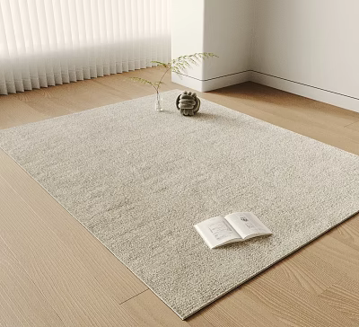 Soft Neutral Square Rug on Wooden Floor with Open Book and Vase 3d model