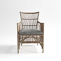 Rattan Leisure Chair with Gray Padded Seat and Armrests for Comfortable Relaxation