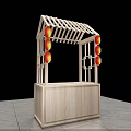 Tech Exhibition Hall Interior with Wooden Structure Red Lanterns and Lattice Roof