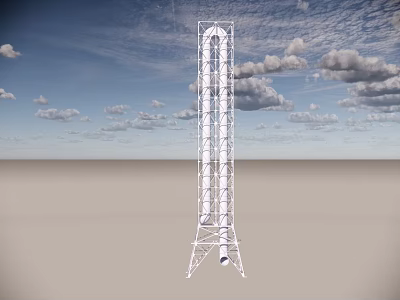Tall White Metal Tower Structure On Open Ground With Blue Sky And Clouds 3d model
