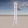 Tall White Metal Tower Structure On Open Ground With Blue Sky And Clouds 3d model