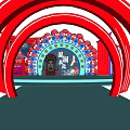 Red Arches Photo Spot With Decorative Backdrop Cartoon Characters Reflective Floor And Black Grid Wall