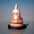 Copper Colored Guanyin Buddha Sculpture With Lotus Base And Black Pedestal