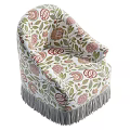 Elegant Single Chair With Floral Pattern Green Leaves Pink Flowers And Fringe