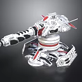 Futuristic Mechanical Weapon with White Red Black Color Scheme Rotating Base and Cannon Barrel Design