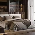 Modern Bedroom Interior With Comfortable Bed Large Window Wooden Floor And Armchair