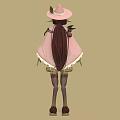 Game Film Character With Pink Cape Lace Trim Hat Green Accents And Plaid Shorts