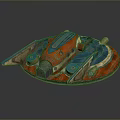 Ornate Red And Blue Sci Fi Spaceship Model With Circular Patterns And Yellow Emblem 3d model